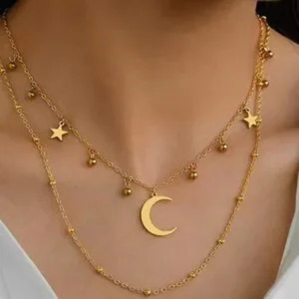 Gold Moon and Star Layered Necklace